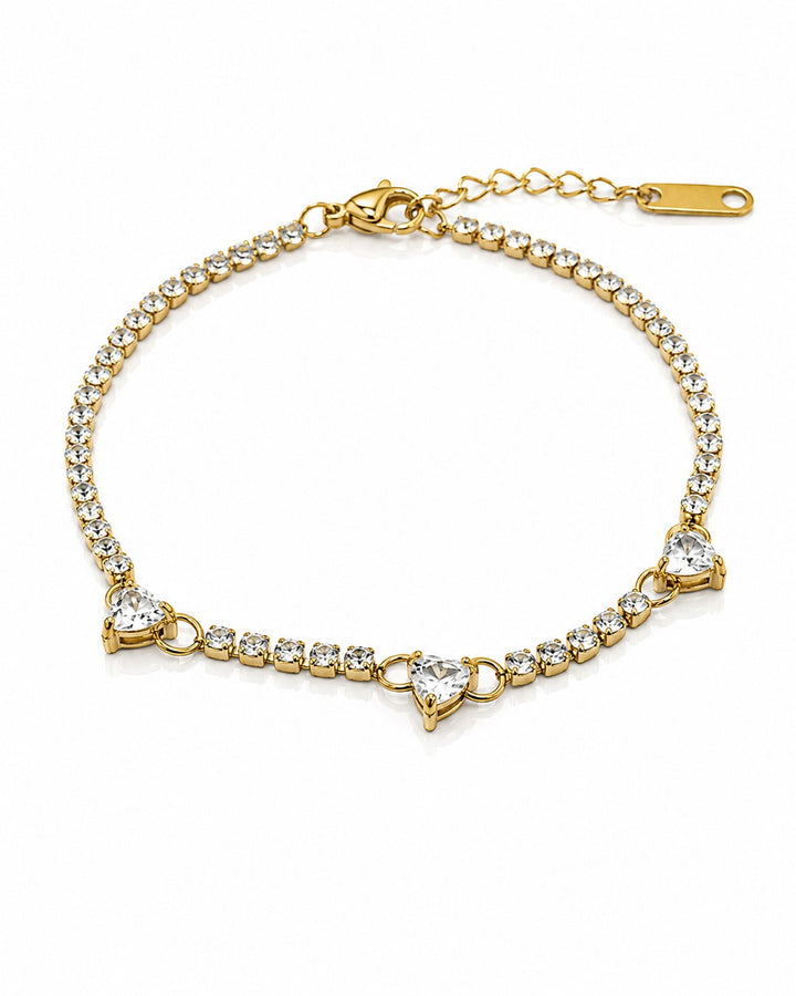 Gold Plated Waterproof Crystal Heart Tennis Bracelet (11456)