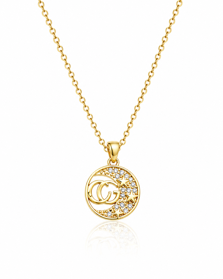 Gold Plated Waterproof Diamante 'CG' Initial Pendant Necklace - 44.9 cm (10709)
