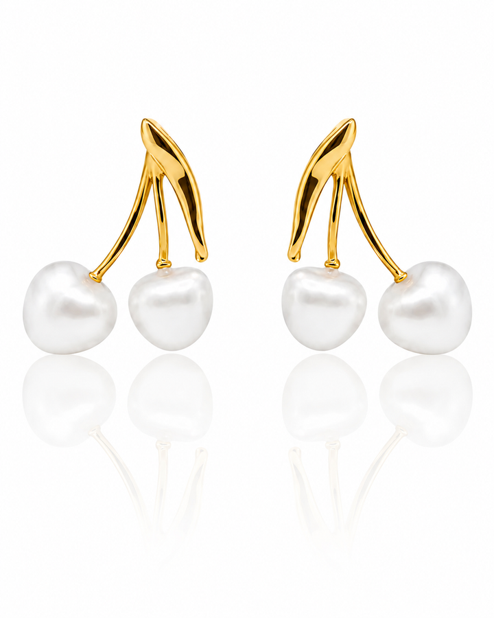 Gold Toned Pearly Chunky Drop Earrings (11697)
