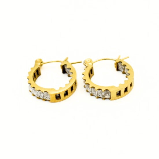 Gold Toned Clear Baguette Hoop Earrings