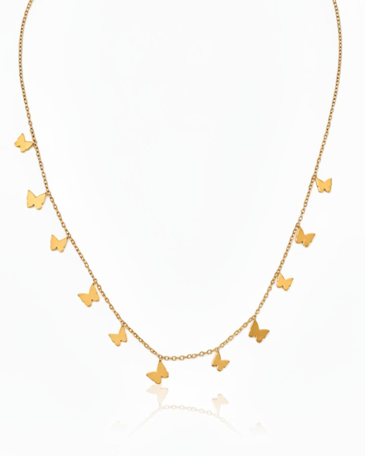 Gold plated waterproof butterfly charm necklace on delicate chain by Elli Jewellery