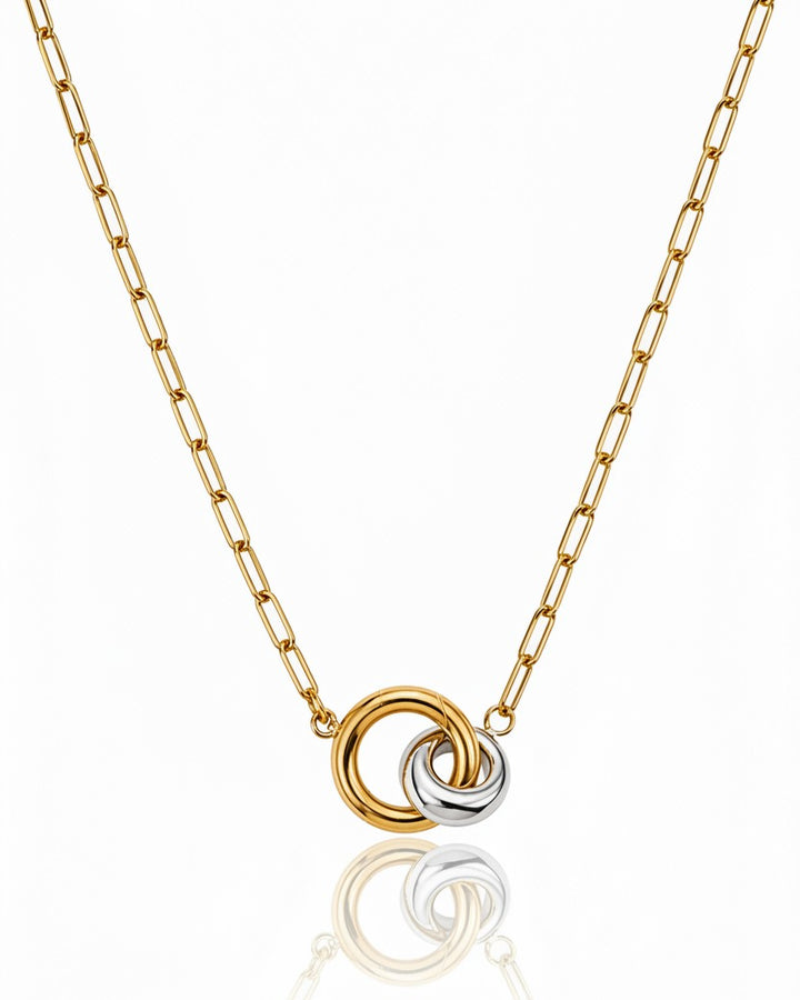 Gold plated two-tone geometric link chain pendant necklace with contrasting silver links by Elli Jewellery