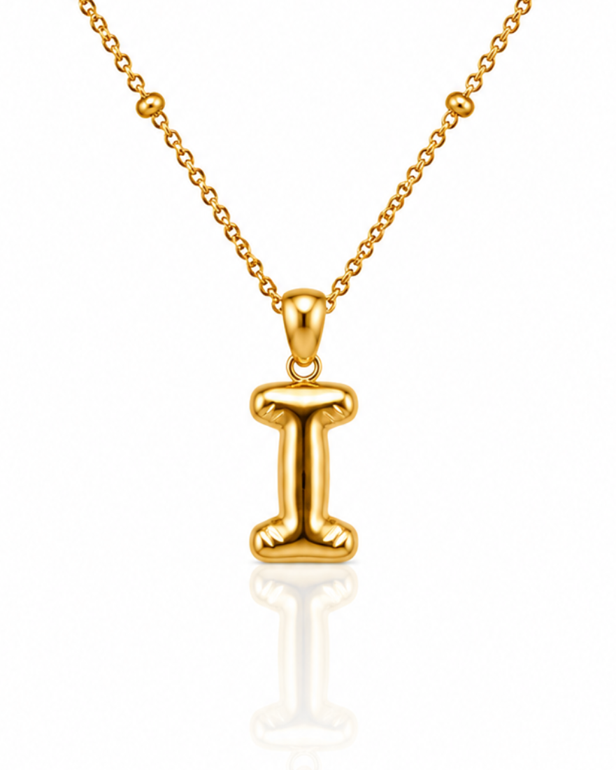 Gold Plated Waterproof Initial 'I' Chunky Statement Necklace (11642)