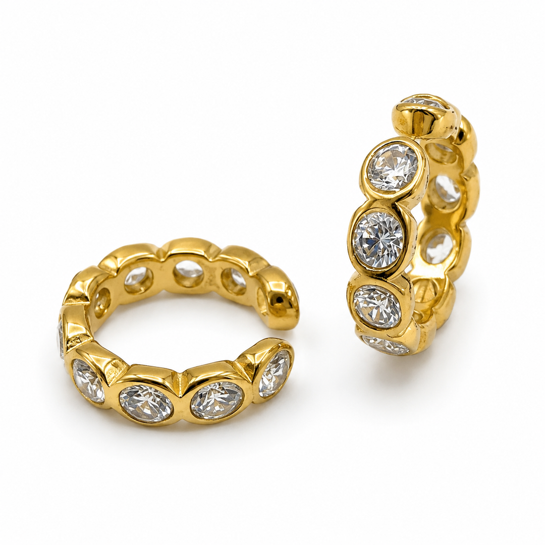 Gold Toned Cuff Diamate Earrings