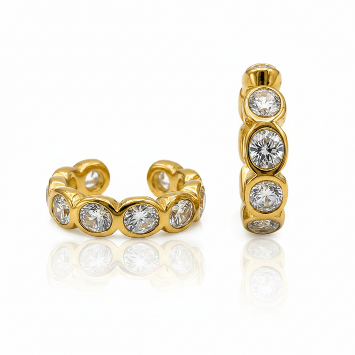 Gold plated waterproof cuff earrings with sparkling diamanté crystal detailing by Elli Jewellery