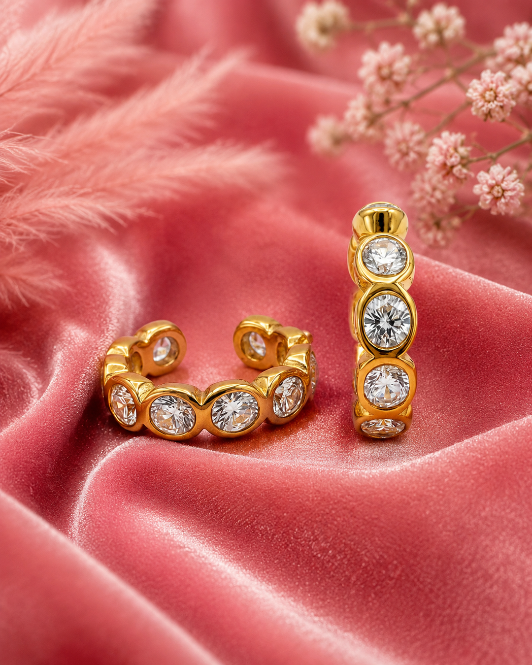 Gold Plated Waterproof Diamanté Crystal Cuff Earrings (11701)