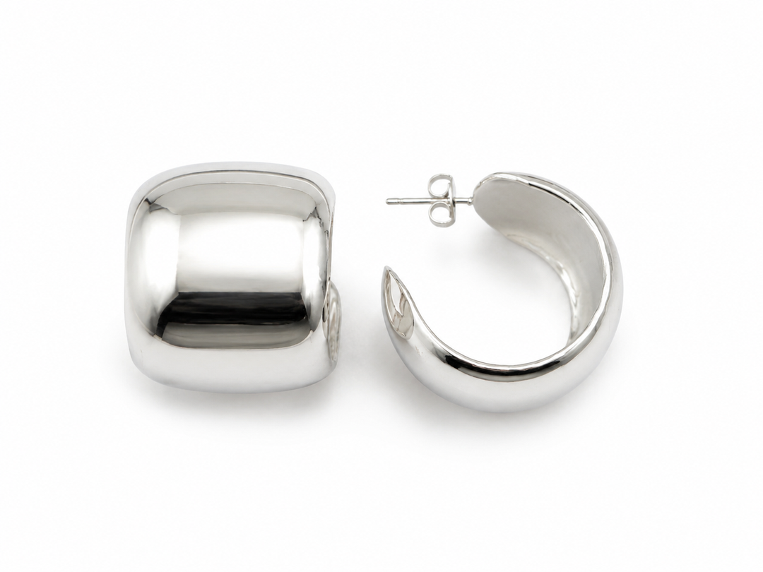 Rhodium Plated Chunky Hoop Earrings