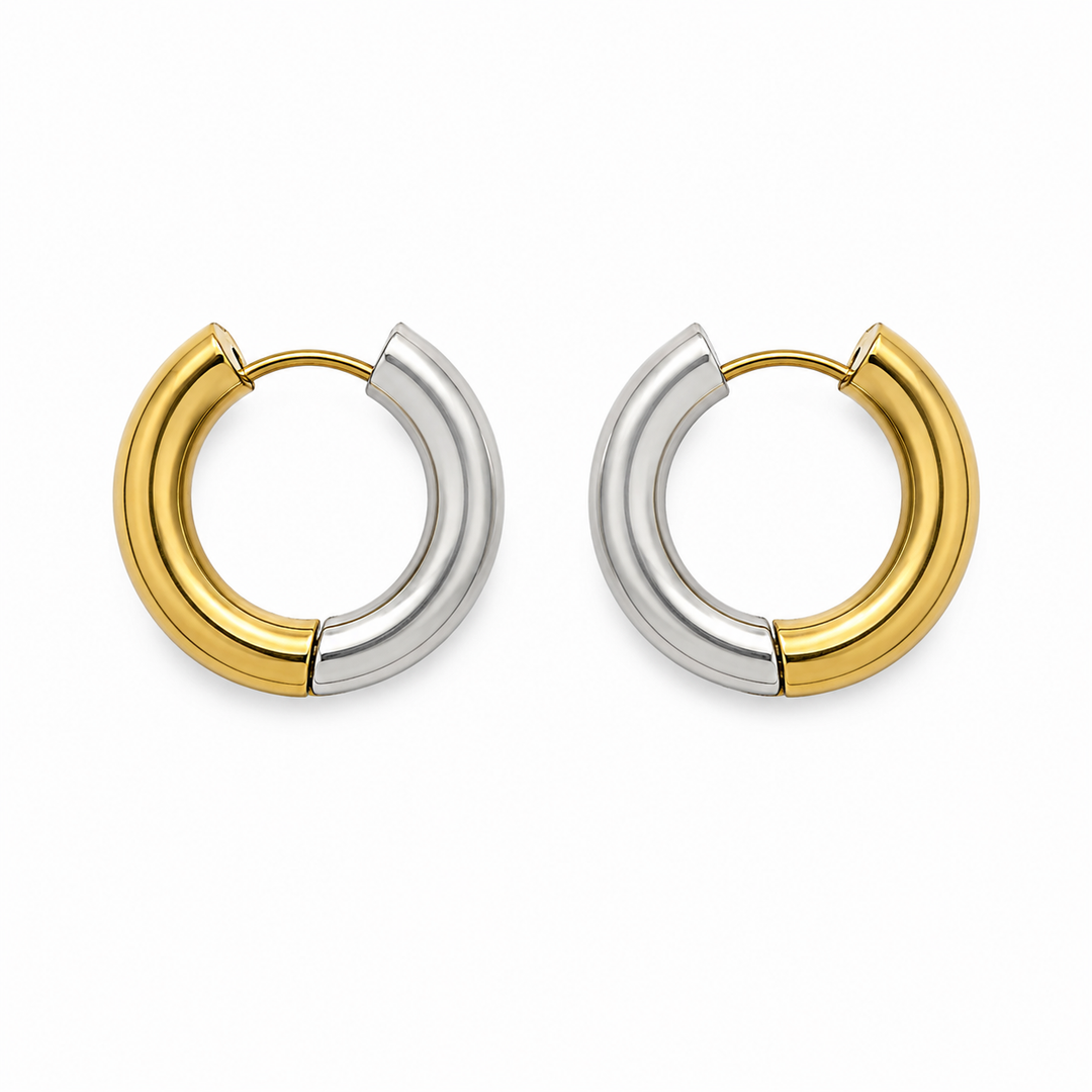 Two-Toned 18mm Huggie Earrings
