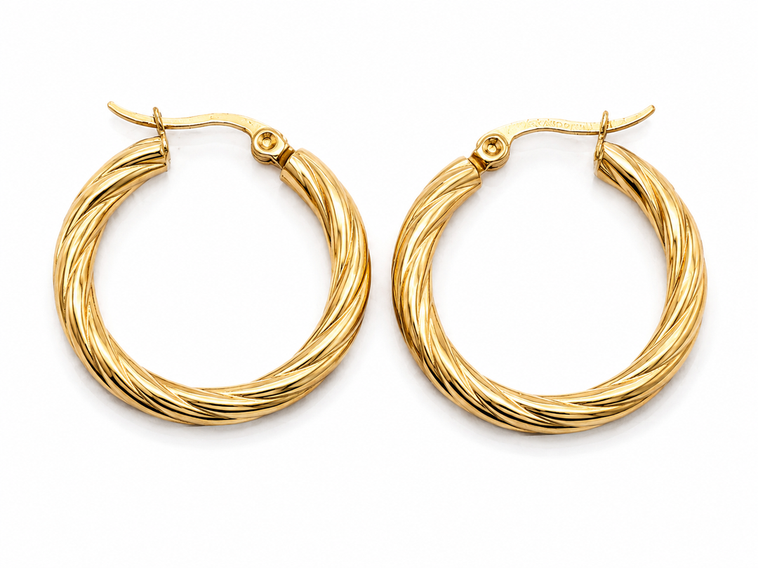 Gold Toned Twisted Medium Hoop Earrings