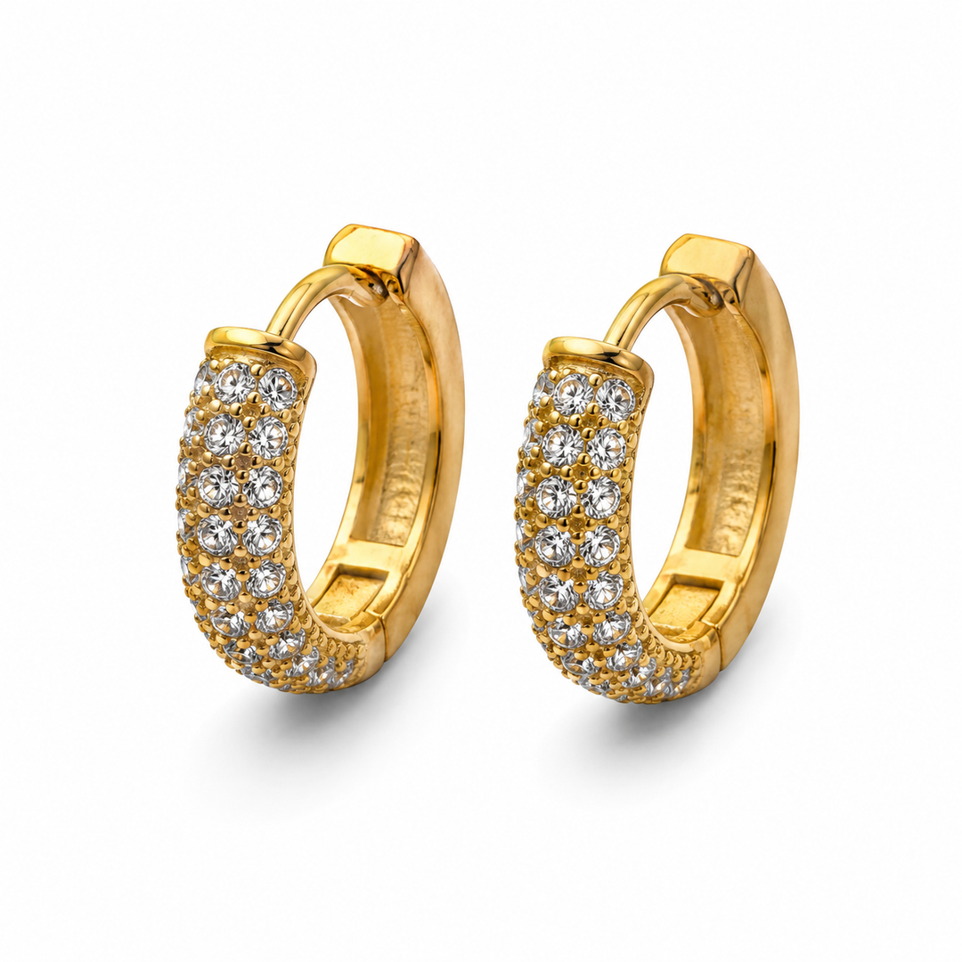Gold plated waterproof diamanté huggie hoop earrings by Elli Jewellery