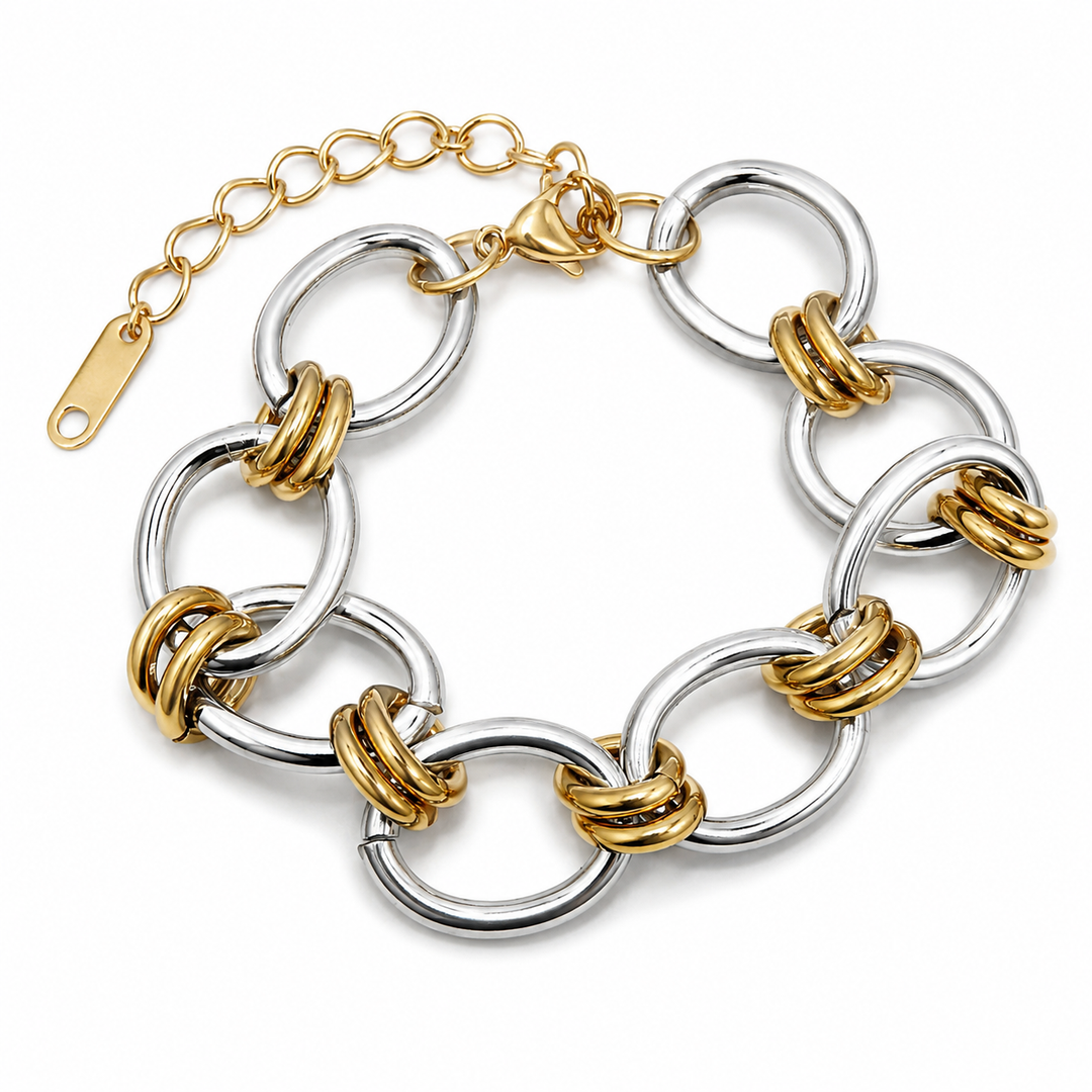 Two-Toned Ribbed link statement Bracelet
