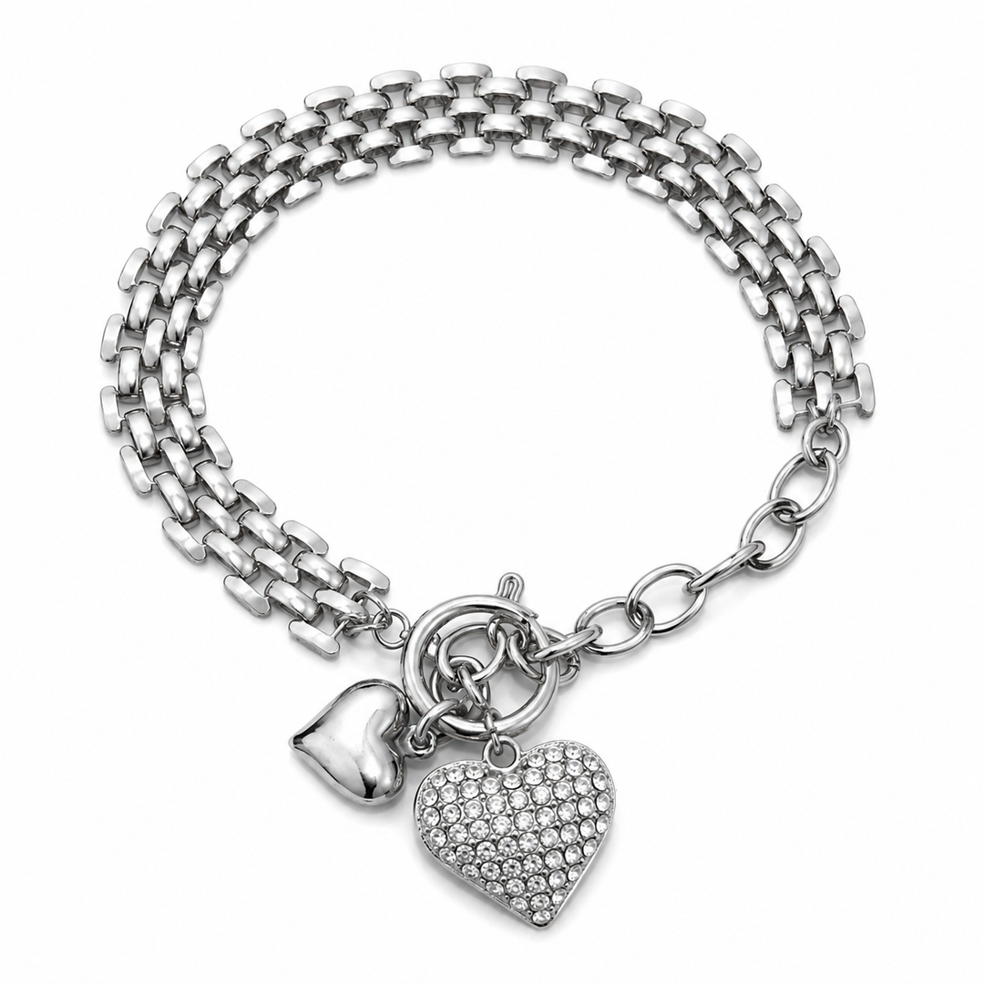 Rhodium plated Heart Bracelet