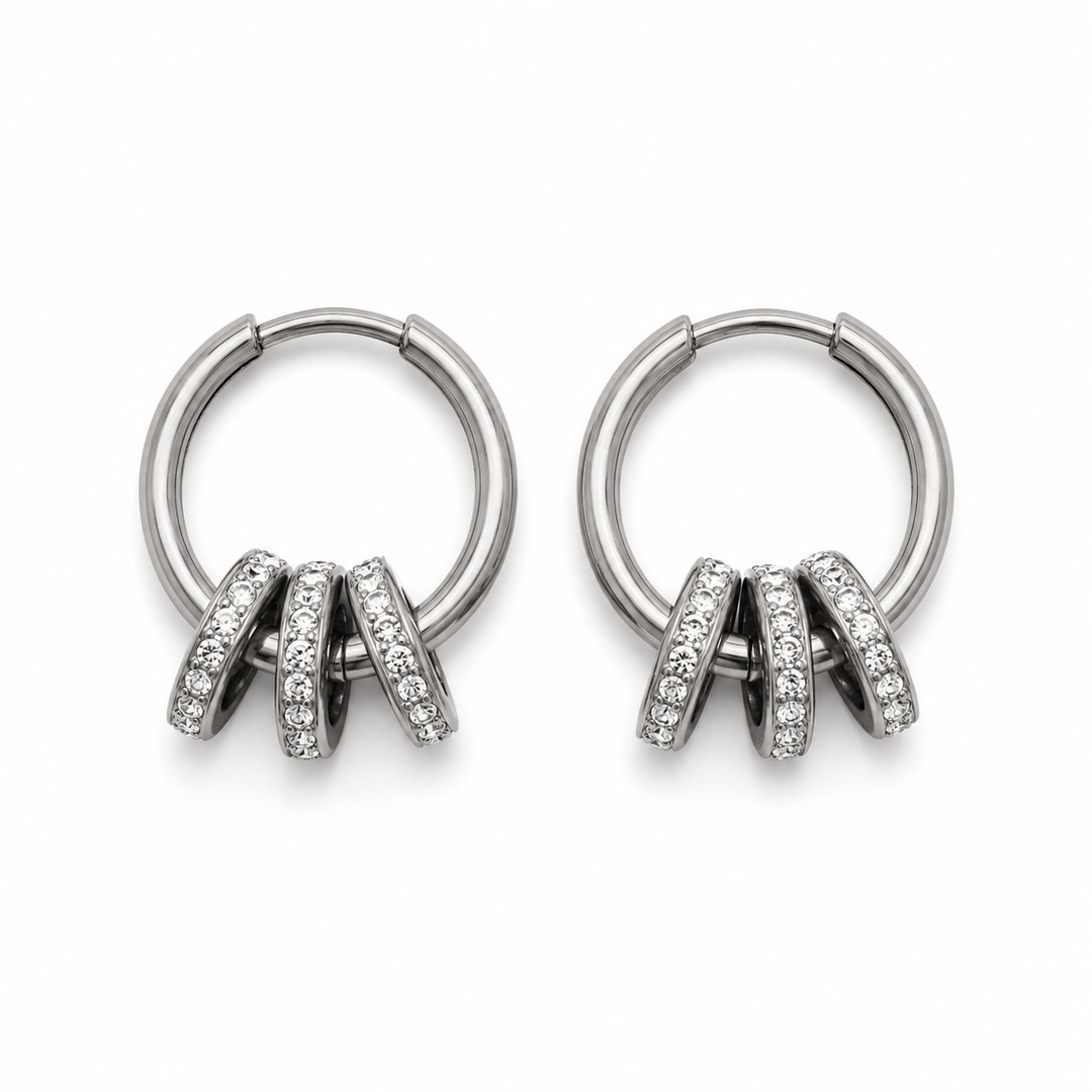 3 Circle Hoop Earring Rhodium Plated