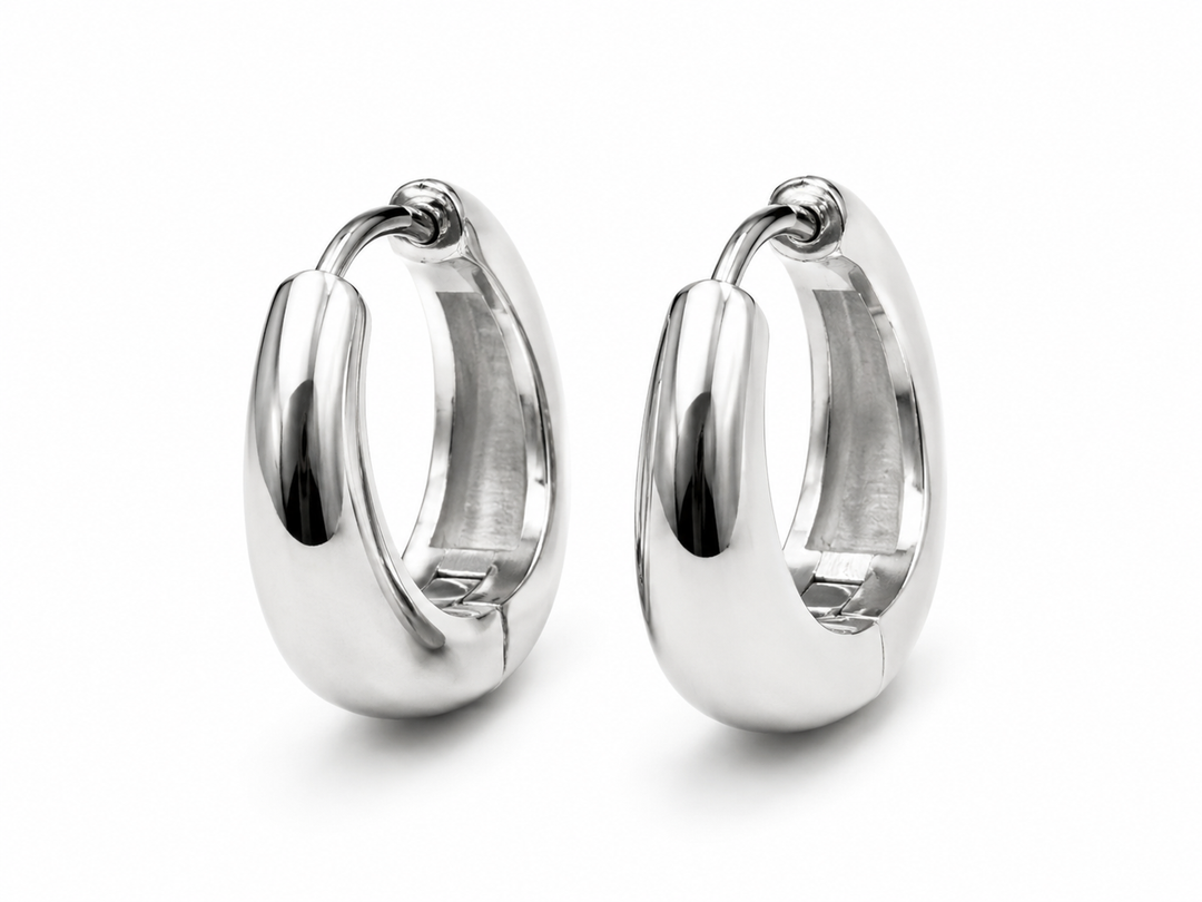 Rhodium Huggie Earrings 11942
