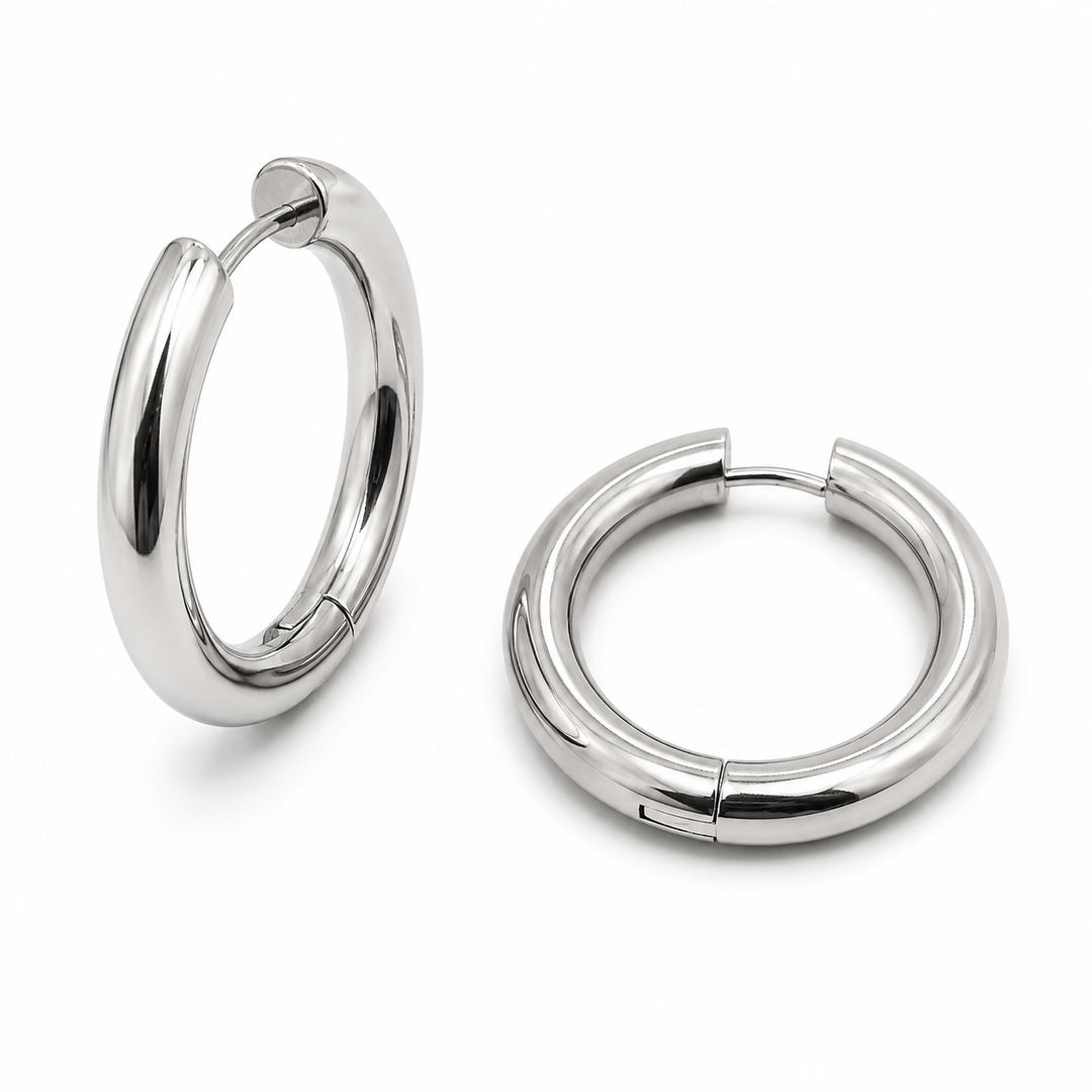 Rhodium Mid Hoop Earrings 11944