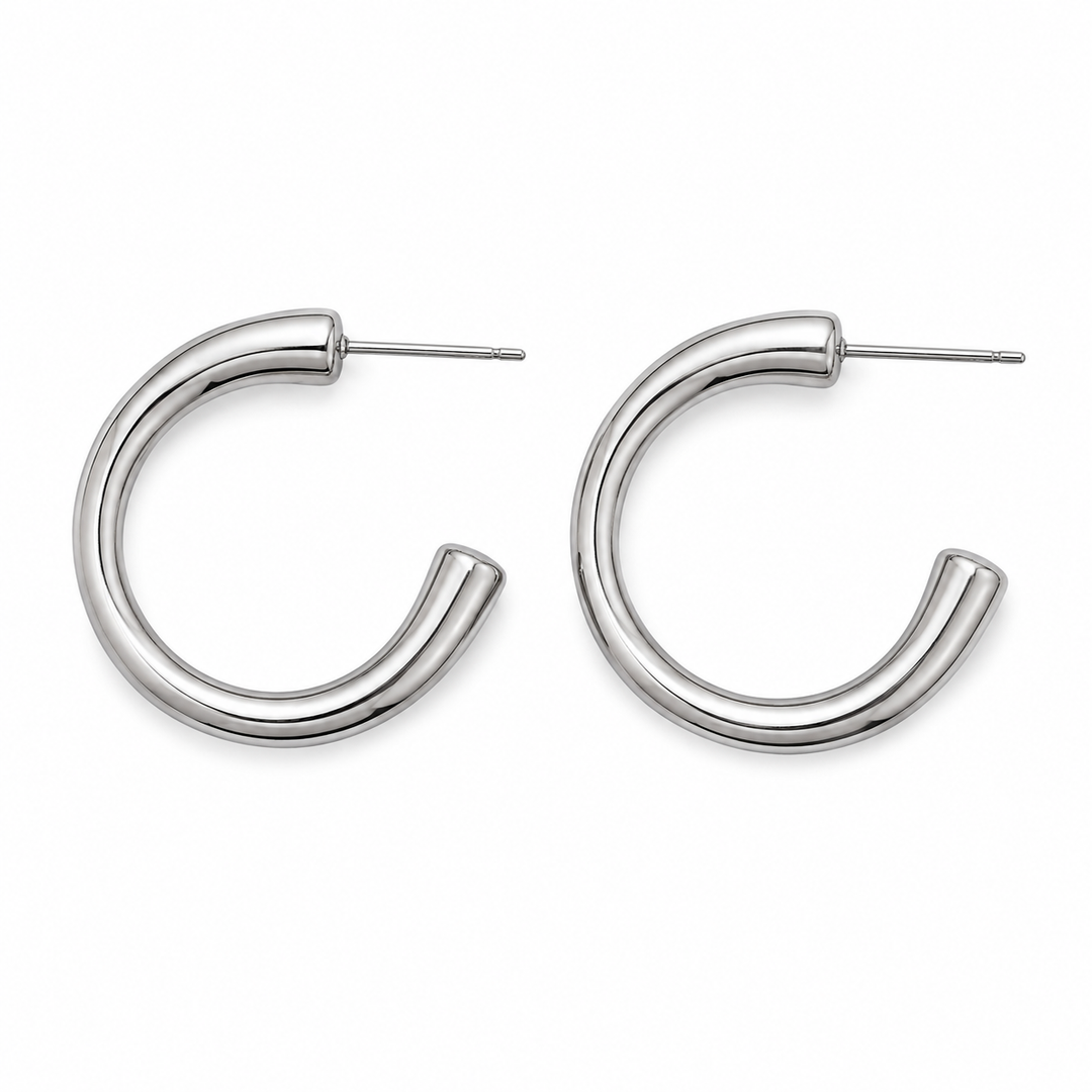 Rhodium Mid Hoop Earrings 11945
