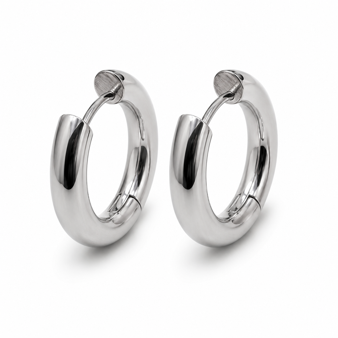 Rhodium Mid Huggie Earrings 11947