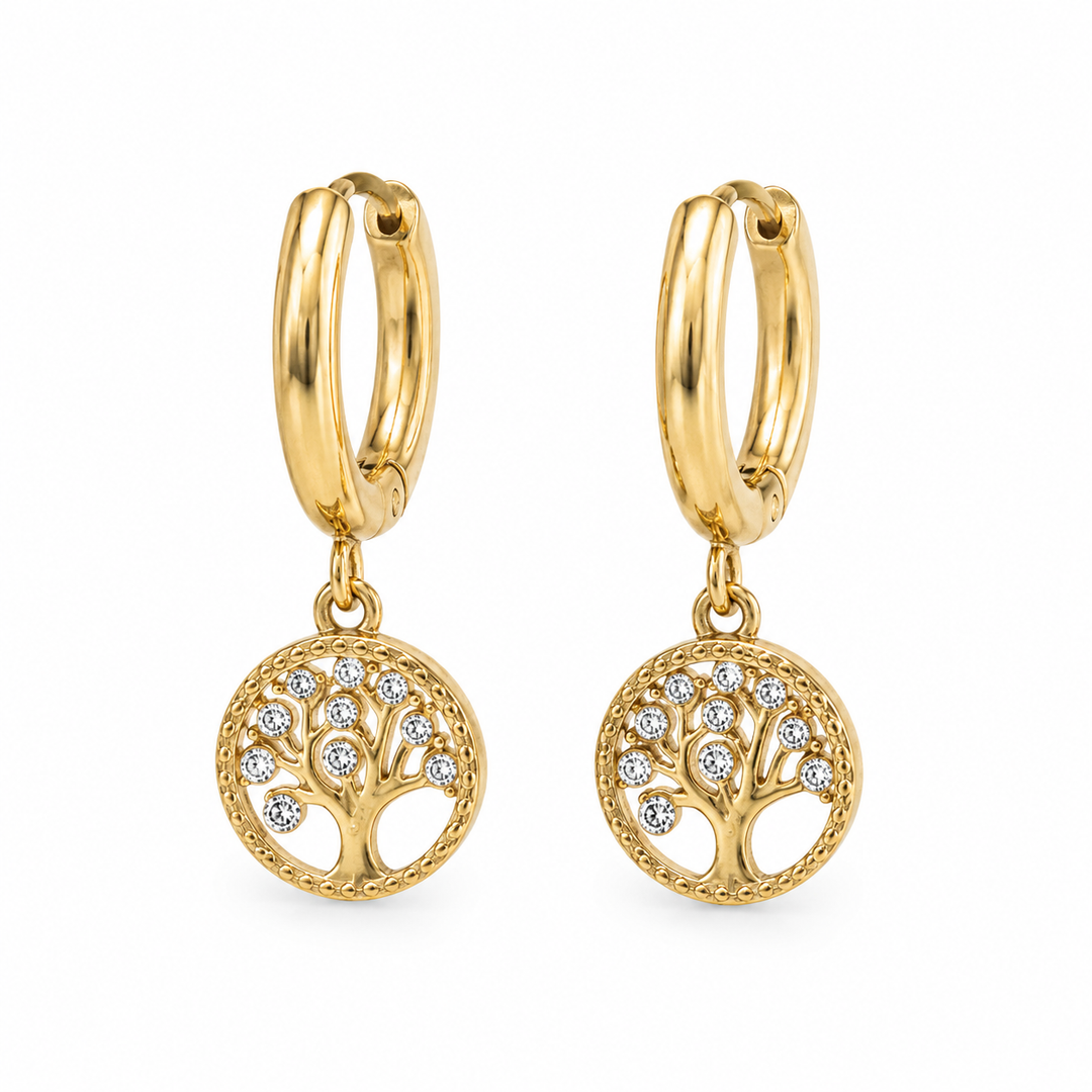 Gold Toned Tree of Life Earrings