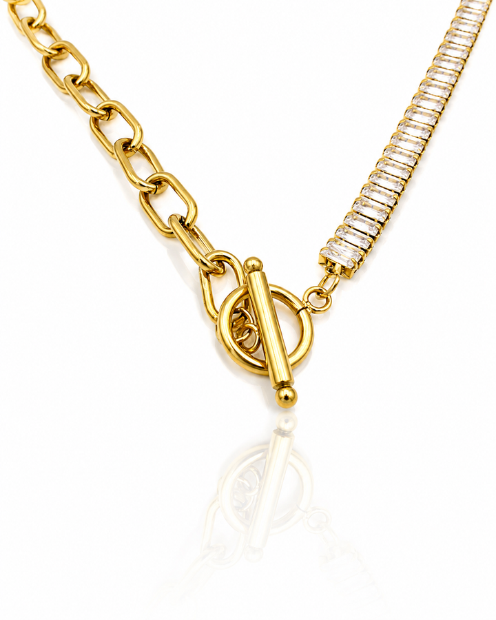 Gold Plated T-Bar Cross Crystal Zirconia Pendant Necklace - 38.5 cm  (11547)
