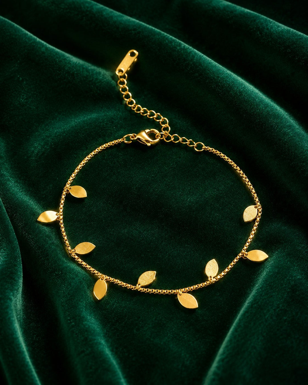 Gold Plated Waterproof Botanical Leaf Charm Bracelet (10779)