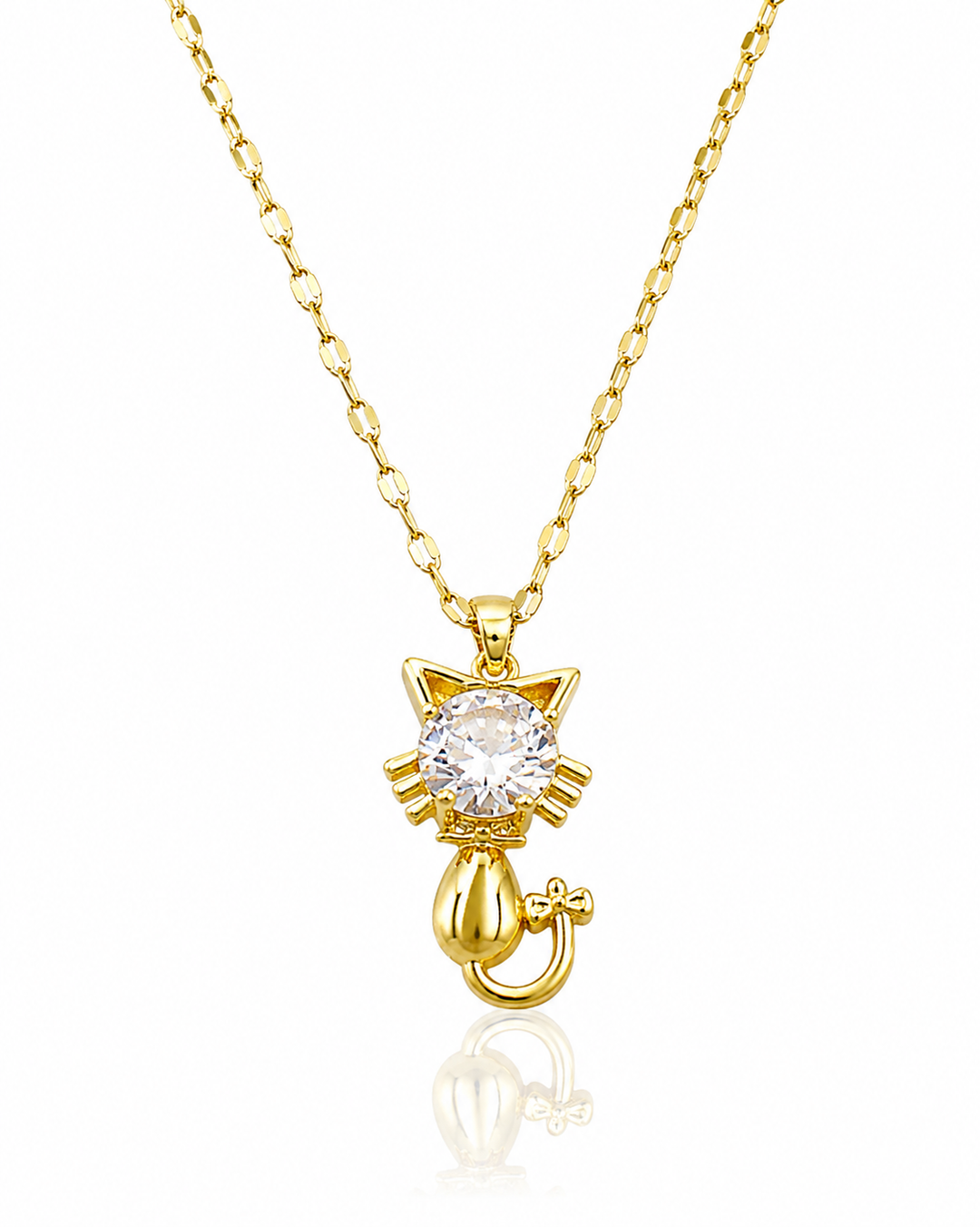 Gold Plated Waterproof Crystal Cat Pendant Necklace (10952)