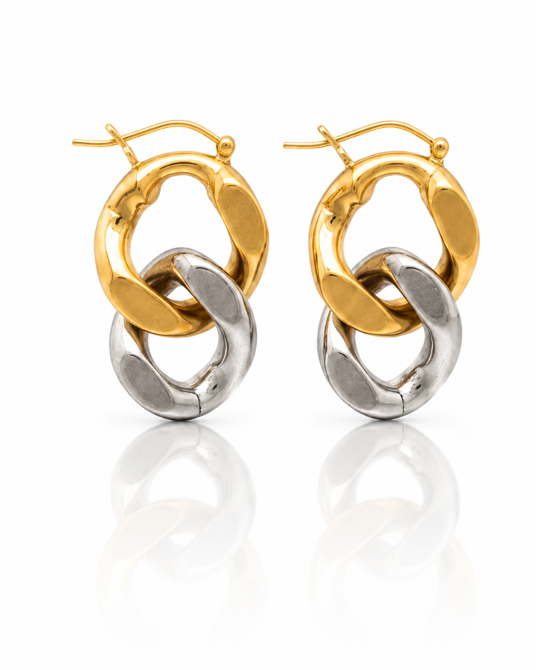 Two Tone Gold & Silver Cuban Chain Drop Earrings (300030)