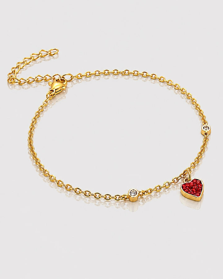 Dainty Red Heart Charm Gold Plated Waterproof Bracelet (10245)