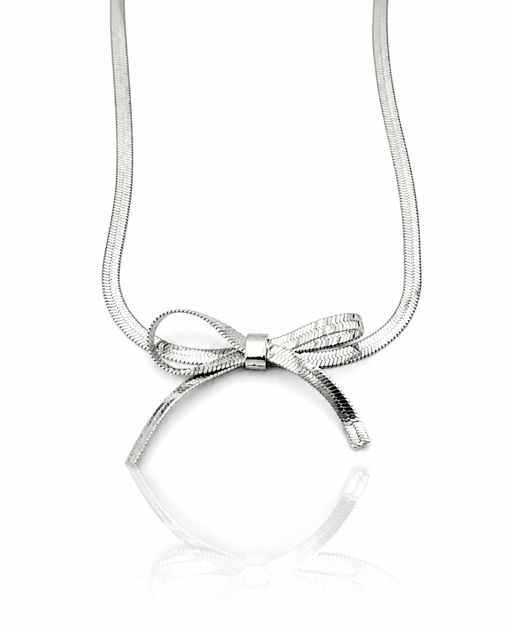 Rhodium Plated Waterproof Sculptural Knot Snake Chain Necklace - 38 cm (11557)