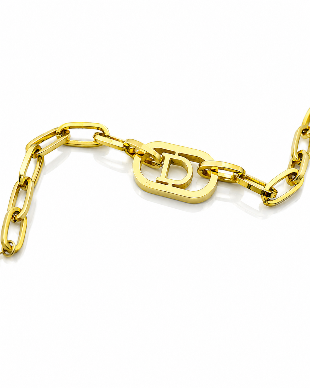 Gold Plated Waterproof Paperclip Chain Initial 'D' Letter Bracelet (11063)