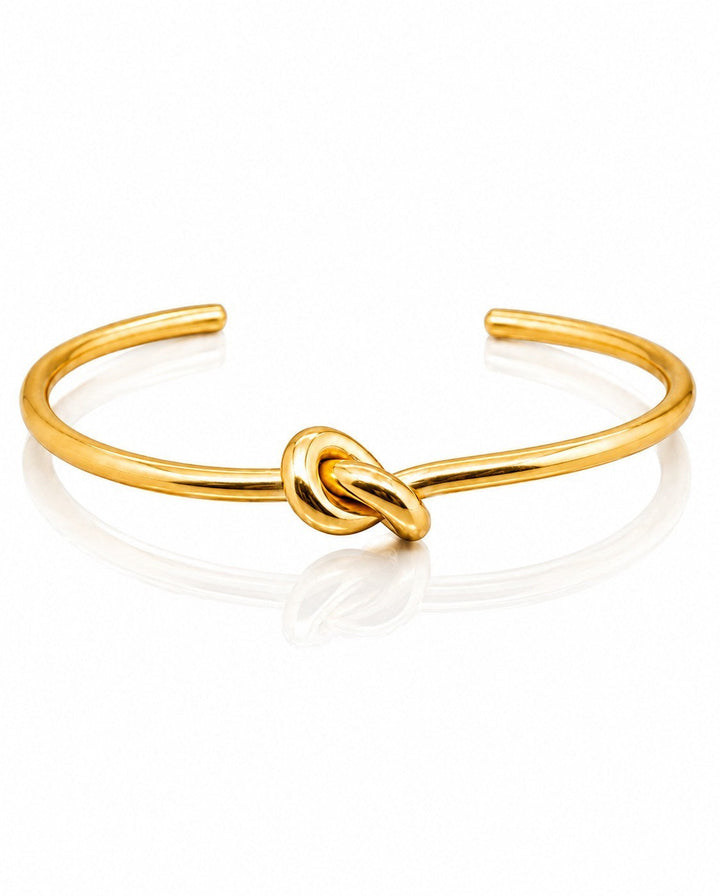 Gold Plated Waterproof Sculptural Knotted Cuff Bangle (200006)