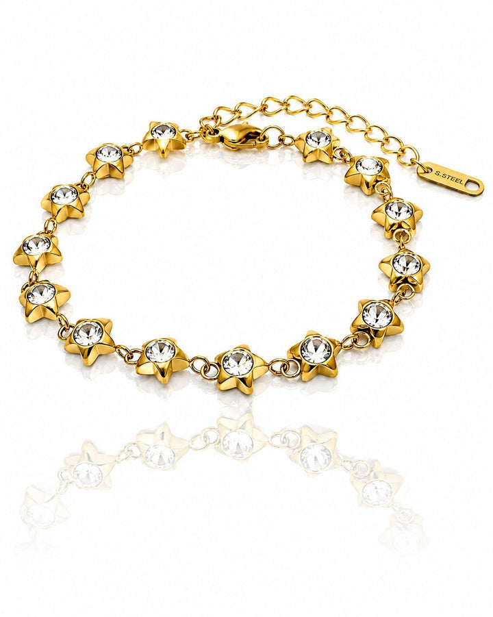 Gold Plated Waterproof Star Charm Cubic Zirconia Bracelet (11473)