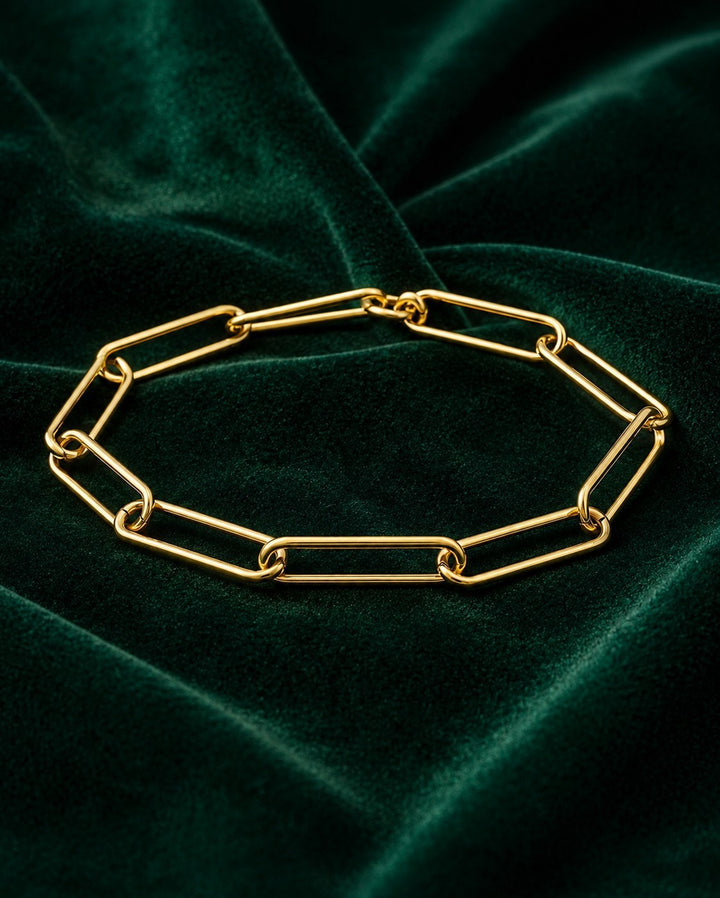 Gold Plated Waterproof Minimalist Paper Clip Chain Link Bracelet (11210)