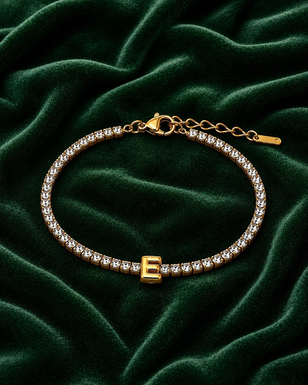 Gold Plated Waterproof Initial 'E' Letter Charm Bracelet (11478)