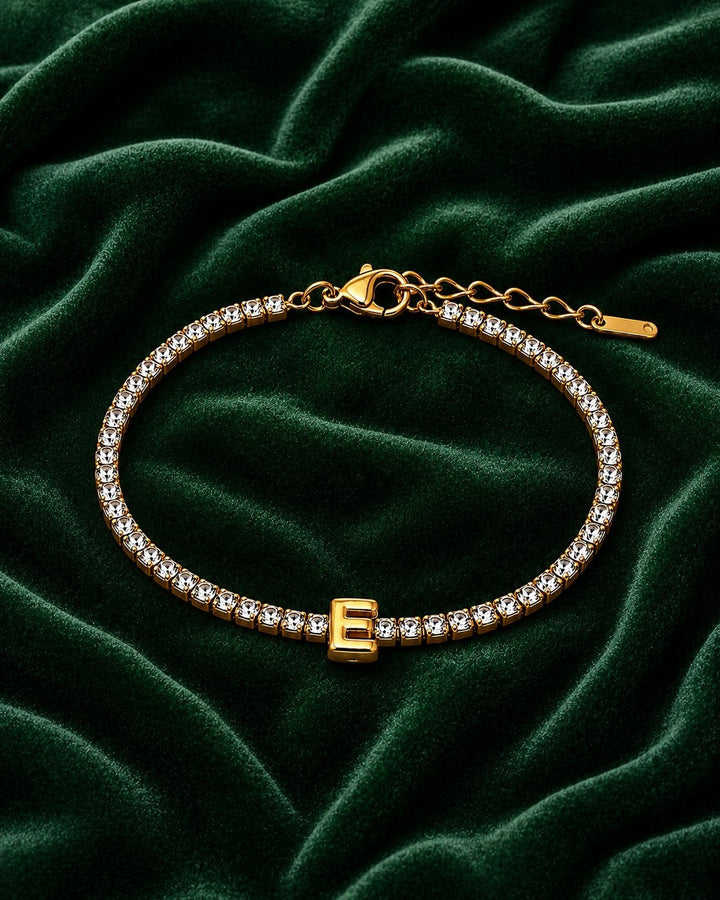Gold Plated Waterproof Initial 'E' Letter Charm Bracelet (11478)