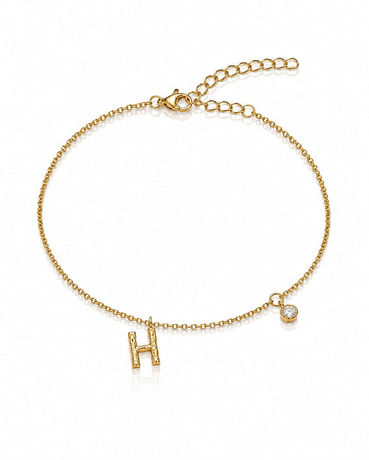 Gold Plated Waterproof Personalised 'H' Initial Dainty Chain Bracelet (10250)