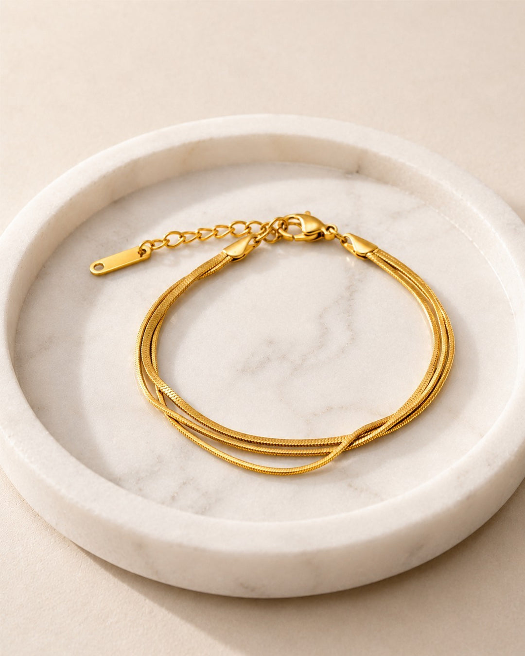 Gold Plated Waterproof Triple Snake Chain Layered Bracelet (11023)