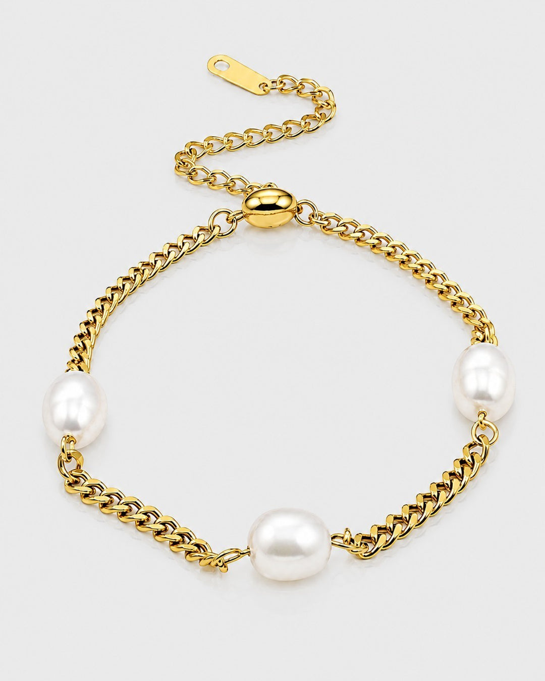 Gold Plated Waterproof Pearl Link Chain Bracelet (10526)