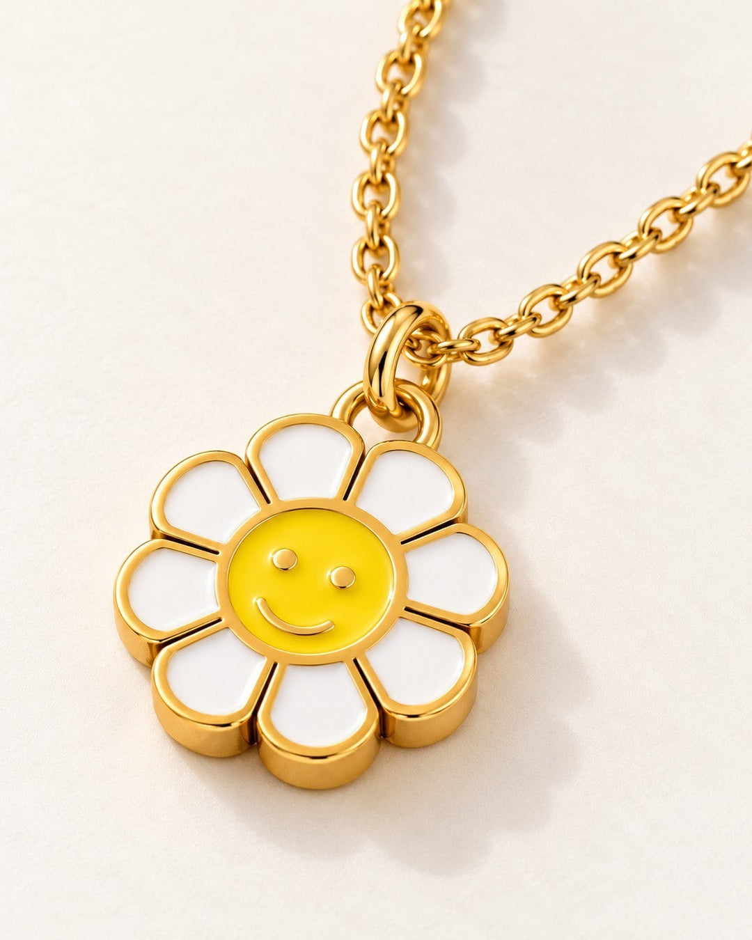 Gold Plated Sunflower Smiley Face Pendant Necklace (10656)