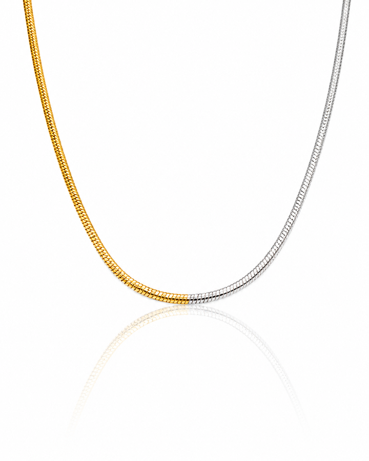 Gold Plated Waterproof Two Tone Snake Chain Necklace - 45 cm  (11549)