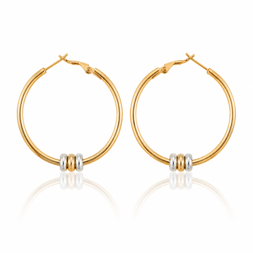 Gold plated waterproof geometric hoop earrings with angular sculptural design by Elli Jewellery