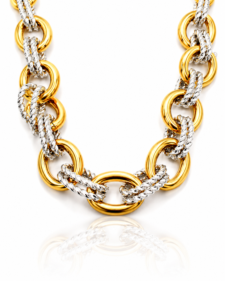 Gold Plated Two-Tone Chunky Chain Statement Necklace - 45.5 cm (11426)