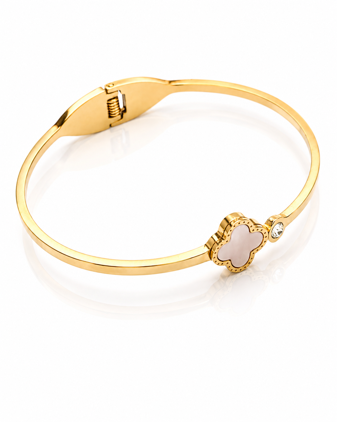 Gold Plated Waterproof White Clover Charm Bangle (10281)