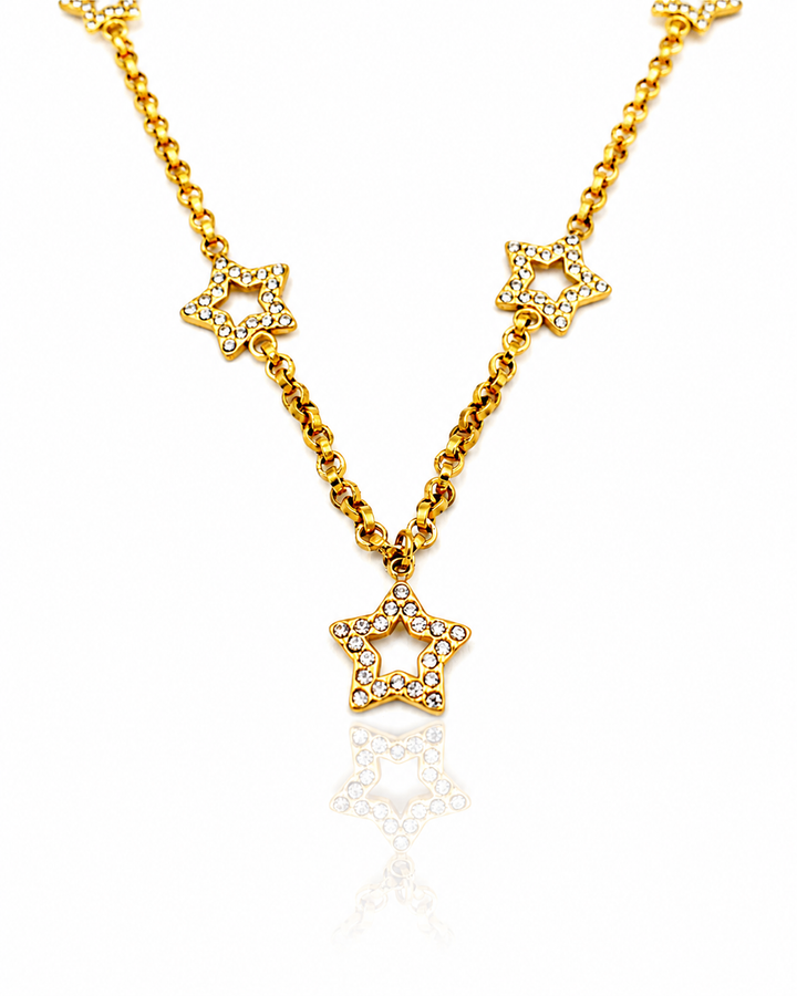 Gold Plated Waterproof Celestial Star Crystal Pendant Necklace - 46 cm (11425)