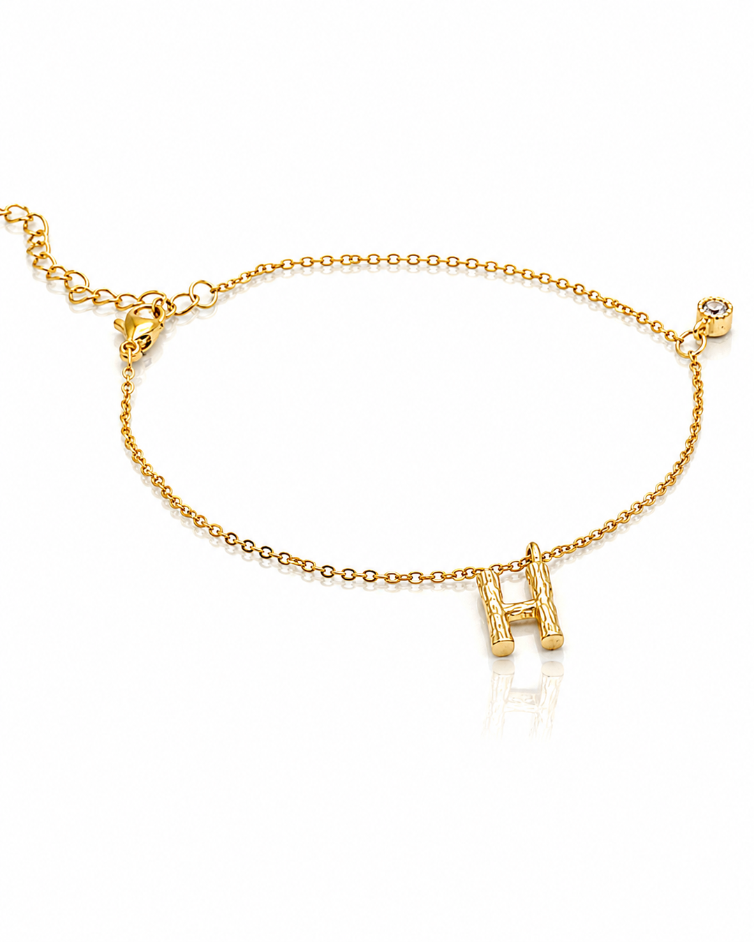 Gold Plated Waterproof Personalised 'H' Initial Dainty Chain Bracelet (10250)