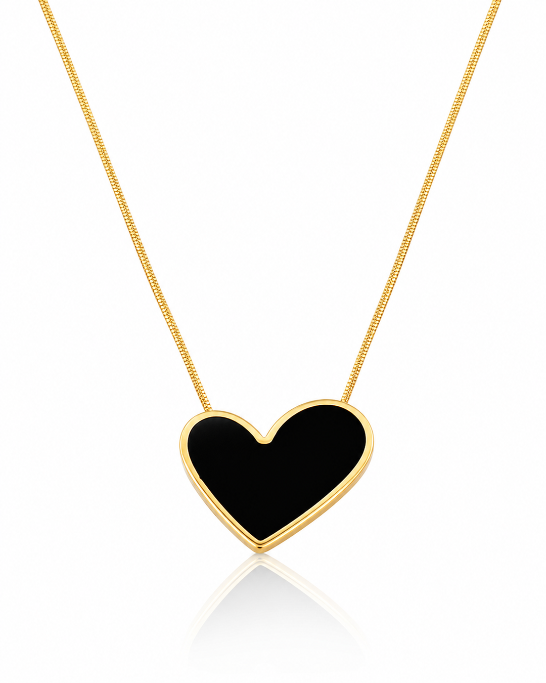Gold Plated Waterproof Black Enamel Heart Pendant Necklace (10362)