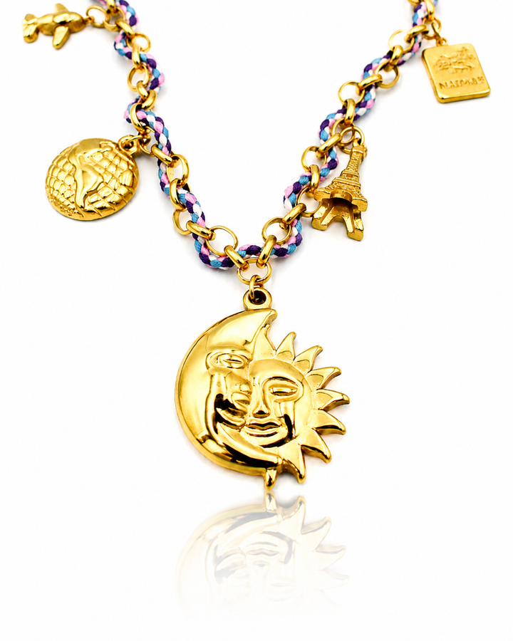 Gold Plated Sunburst Charm Pendant Necklace - 39.5 cm (11421)