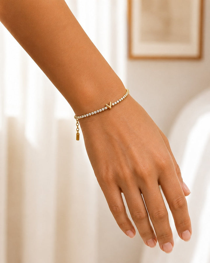 Gold Plated Letter V Initial Charm Bracelet (11495)