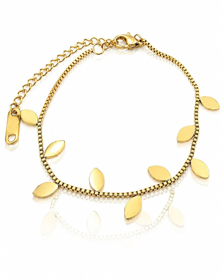 Gold Plated Waterproof Botanical Leaf Charm Bracelet (10779)
