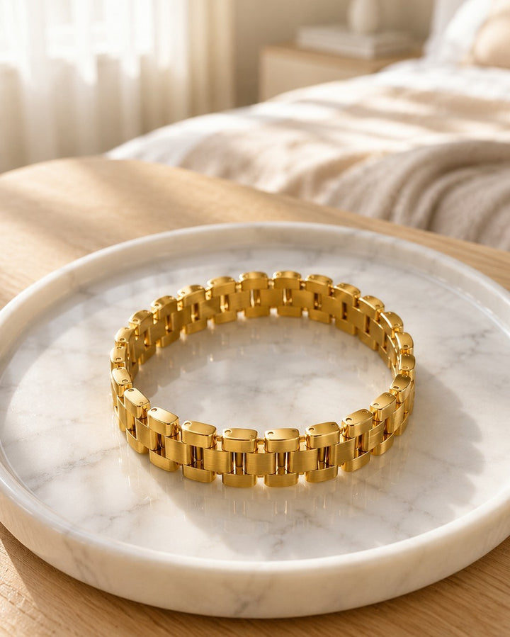 Gold Plated Waterproof Chunky Link Chain Adjustable Bracelet (11217)