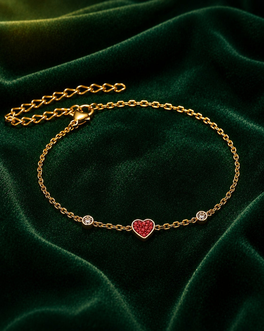 Dainty Red Heart Charm Gold Plated Waterproof Bracelet (10245)